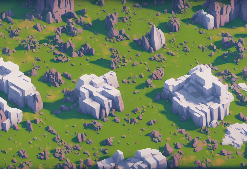 Prompt: isometric magicavoxel white canyon open field no mans sky cinematic lighting, 4k