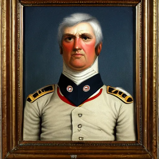 Prompt: facial portrait of nfl detroit lions dictator, military uniform, 1 8 3 4, oil on canvas by william sidney mount