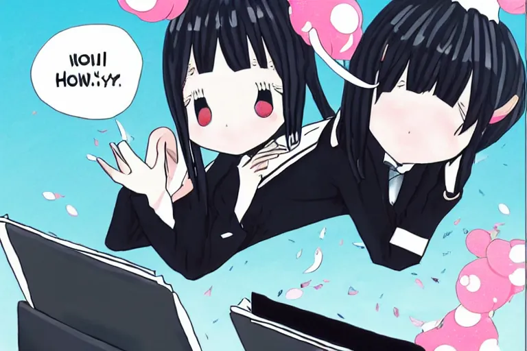 Prompt: kawaii whale checking her email, manga kaguya sama