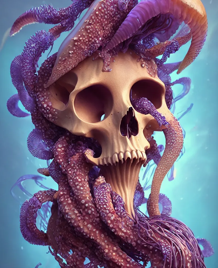 Image similar to goddess close-up portrait animal skull. jellyfish phoenix head, nautilus, orchid, skull, betta fish, bioluminiscent creatures, intricate artwork by Tooth Wu and wlop and beeple. octane render, trending on artstation, greg rutkowski very coherent symmetrical artwork. cinematic, hyper realism, high detail, octane render, 8k