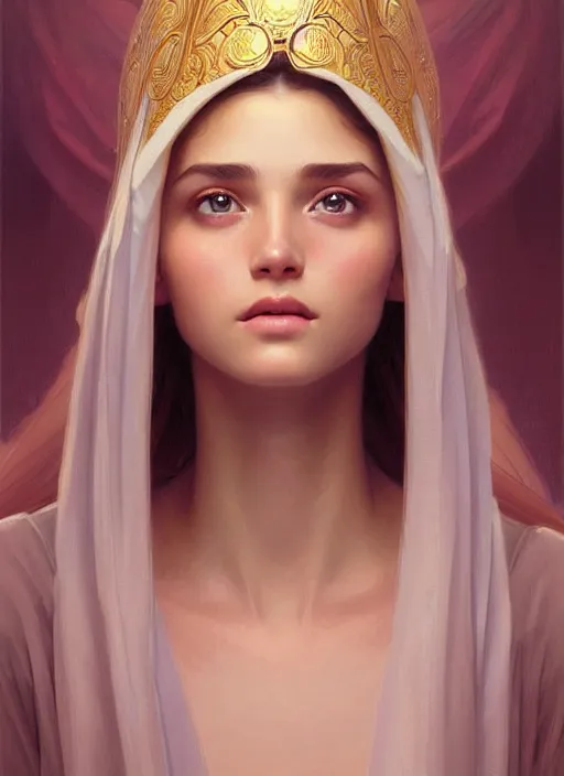 Image similar to beautiful ukrainian feminine face! portrait of young woman perfection, beautiful hair, symmetrical! intricate, elegant, highly detailed, vision of holy perfection, sleeping in a theatre!! smile, digital painting, artstation, concept art, smooth, sharp focus, illustration, art by artgerm and greg rutkowski and alphonse mucha