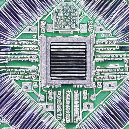 Prompt: pristine intricated jewelery integrated circuit, light micrograph