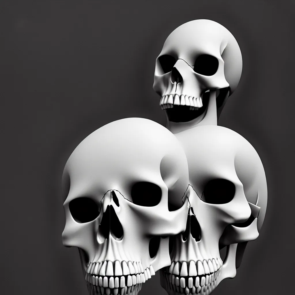 Image similar to black and white light 3D geometry, skull, matte bright highly detailed, poetic, 3D render, digital art, octane render, 8K artistic photography, photo-realistic, by Dora Maar