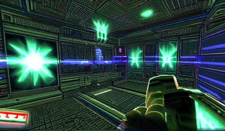 Prompt: a screenshot from system shock 2 for the nintendo 3 ds