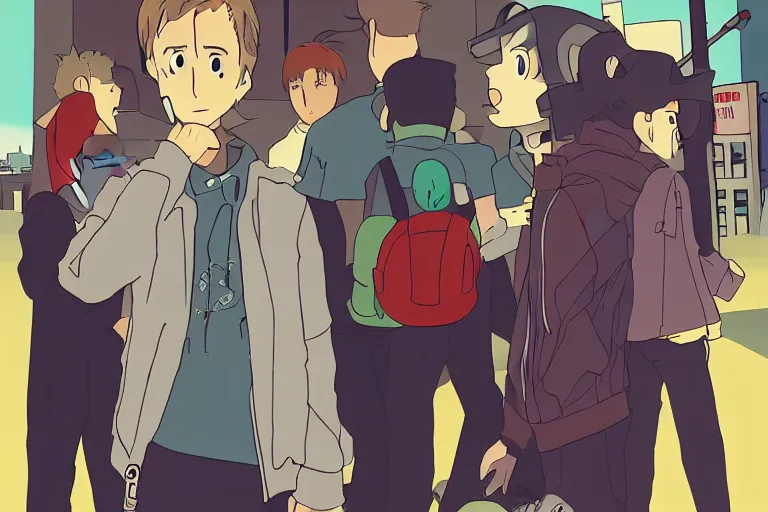 Image similar to ryan gosling, in the style of FLCL (2000)