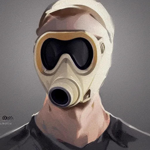 Image similar to concept art of gas mask by jama jurabaev, brush hard, artstation, cgsociety, high quality, brush stroke