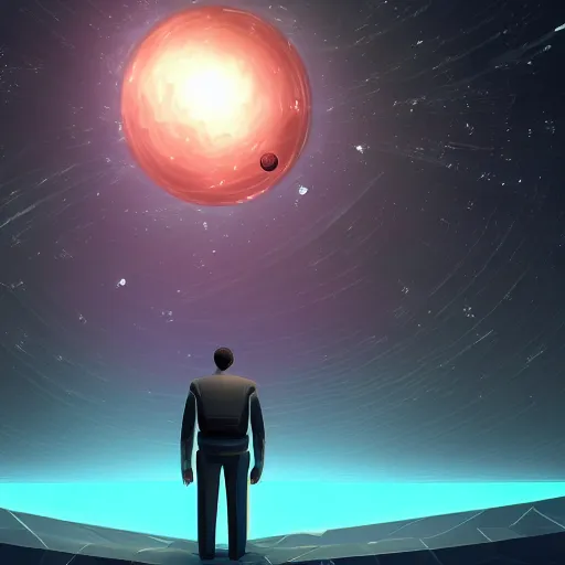 Image similar to a man standing in front of a black background, space art, low poly, cosmic horror, 2 d game art