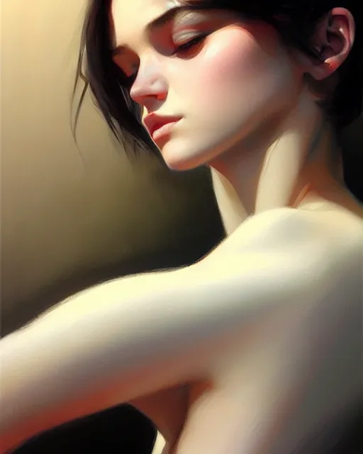 Image similar to an artistic pose, composition, young girl, realistic shaded, fine details, realistic shaded lighting poster by ilya kuvshinov, magali villeneuve, artgerm, jeremy lipkin and michael garmash and rob rey