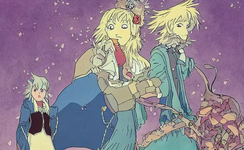 Prompt: howl's moving castle in the style of sleeping beauty