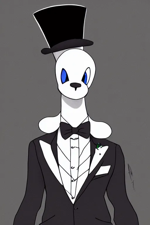 Image similar to mewtwo wearing a top hat and suit, highly detailed, digital art, sharp focus, ambient glow, trending on art station, anime art style