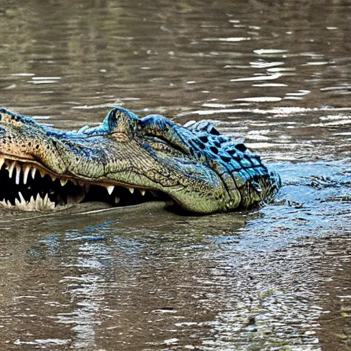 Image similar to a once human growling crocodile, photograph captured at woodland creek