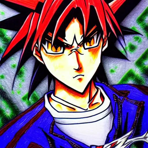 Image similar to portrait drawing of yugi muto by kazuki takahashi