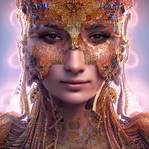 Image similar to wonderful princess of fractals and patterns, beautiful face, hyper detailed, background intricate and detailed, ornate 8 k gorgeous intricate detailed, octane render