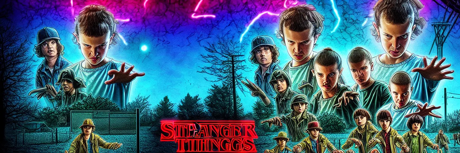 Midjourney prompt: poster stranger things season 5 pizza - PromptHero