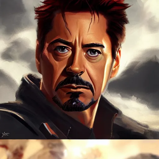 Image similar to concept art of tony stark, cinematic shot, painting by jama jurabaev, extremely detailed, brush hard, artstation, high quality, brush stroke