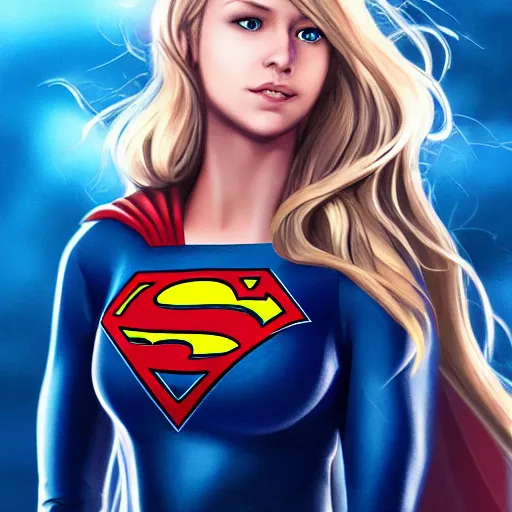 Prompt: supergirl from dc comics, high detail, 4k, smooth texture, beautiful, blonde hair, blue eyes, artgerm, casual lighting, artstation,