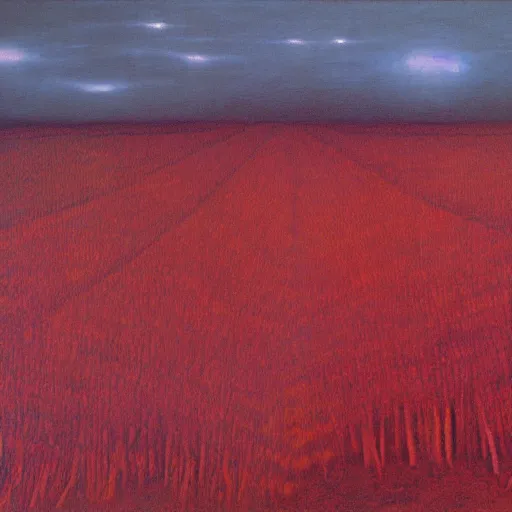 Image similar to blighted fields by Zdzisław Beksiński, oil on canvas