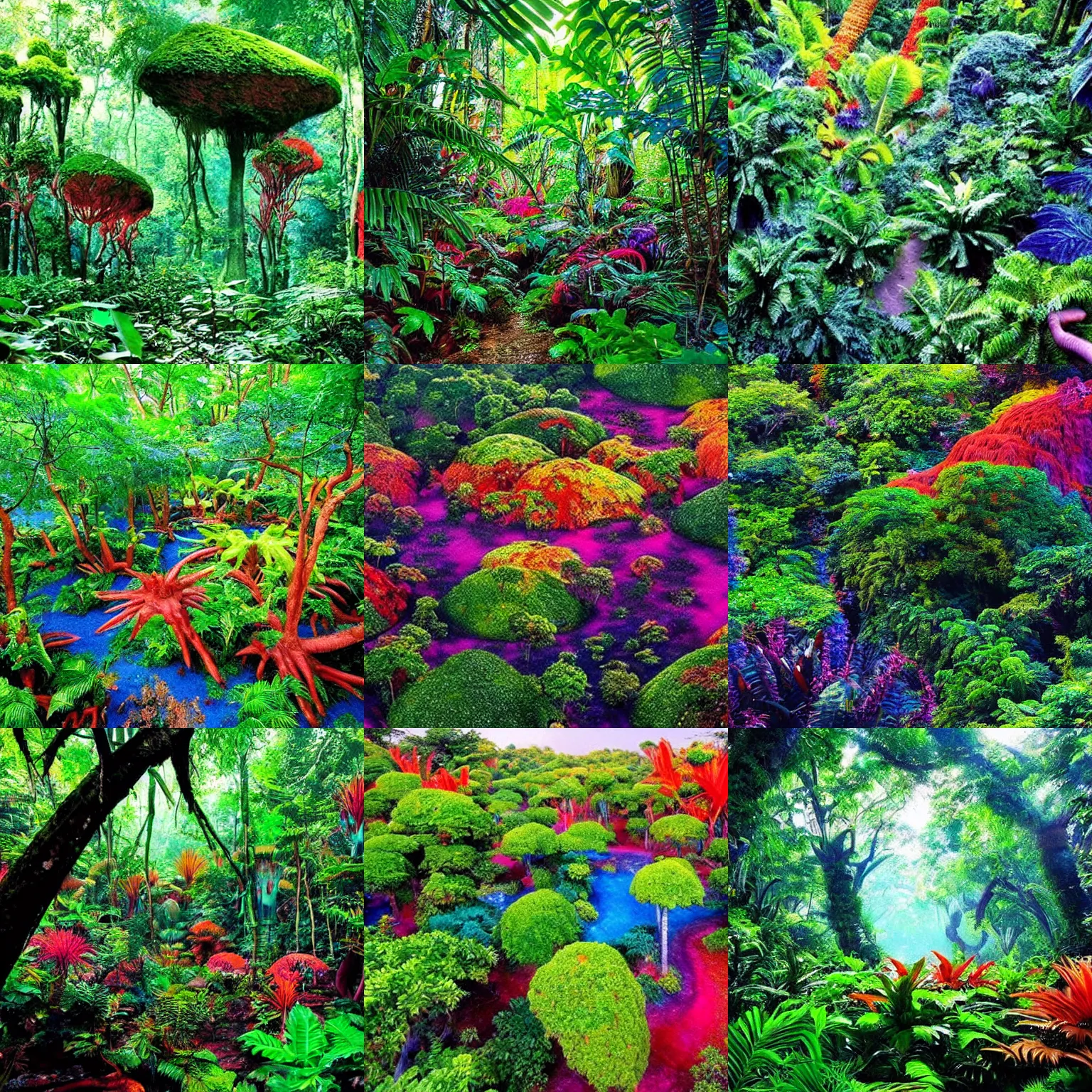 Prompt: top 1 0 most colorful jungles on alien planets