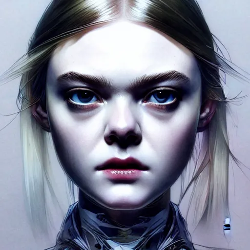 Image similar to symmetry!! portrait of elle fanning in the world of yoji shinkawa, horror, fashion, dark!! intricate, elegant, highly detailed, digital painting, artstation, concept art, smooth, sharp focus, illustration, art by artgerm and greg rutkowski and alphonse mucha