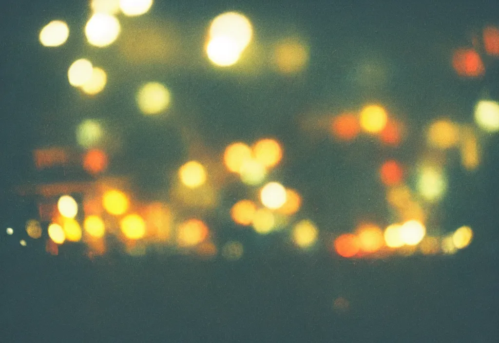 Image similar to we fell in love and it fell apart, cinestill, lomo, bokeh, out of focus, night, dramatic lighting