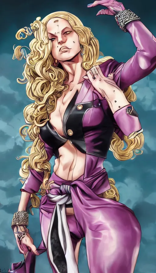 Prompt: funny valentine from jojo's bizarre adventure, official art, character concept, digital paintting, dynamic pose, concept art, very detailed, jojo's, high quality, 8 k
