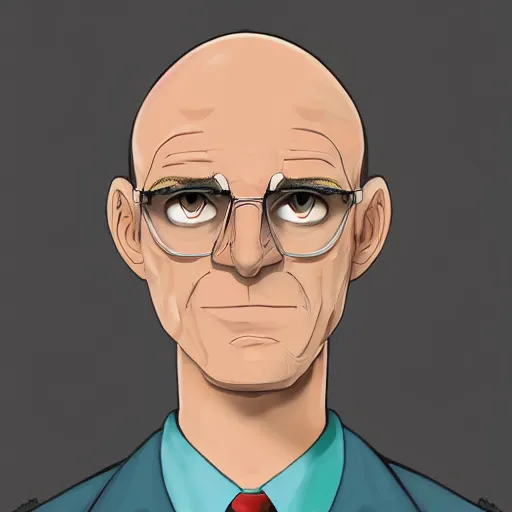 Image similar to A middle-aged Dr. Venture in real life with a hooked nose, a long gaunt face and skinny body and neck, very thin and bald, realistic, very realistic, hyperrealistic, highly detailed, very detailed, extremely detailed, detailed, digital art, oil painting, trending on artstation, headshot and bodyshot, detailed face, very detailed face, extremely detailed face, HD Quality, 8k resolution, very very detailed face, real life