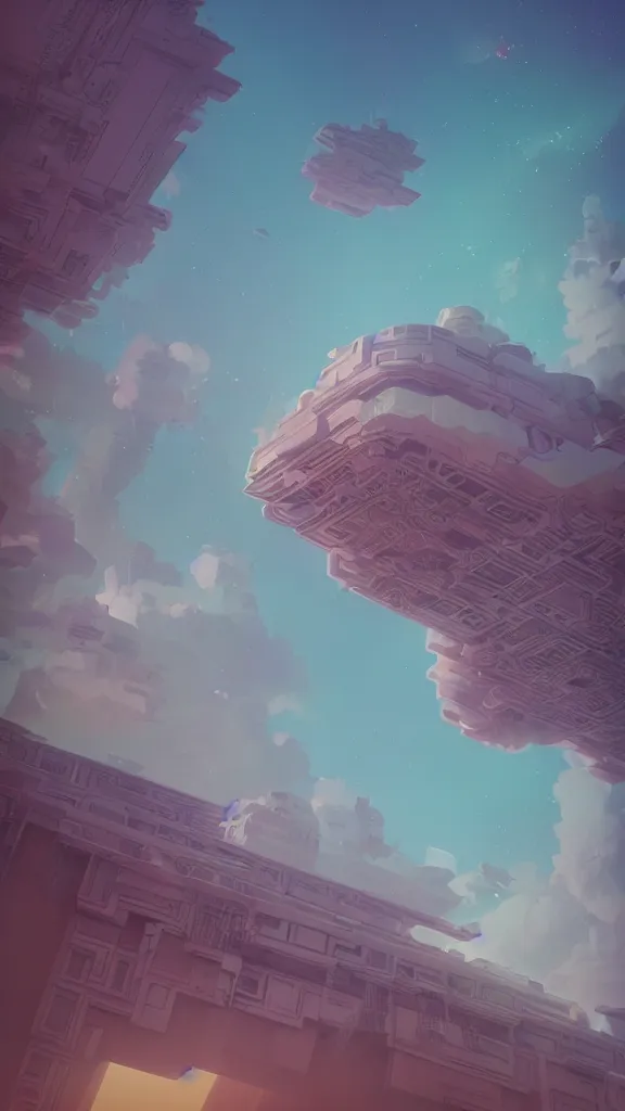 Prompt: flowers in universe, the buildings on cloud, by beeple, lee medgwick, beeple, forbidden city, ayu