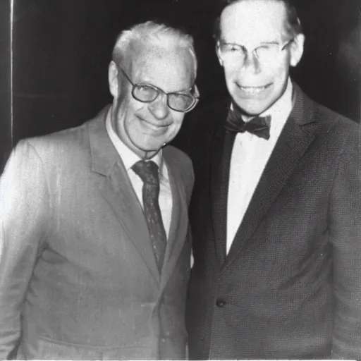 Prompt: a photograph of Neil Sloan standing with Paul erdos