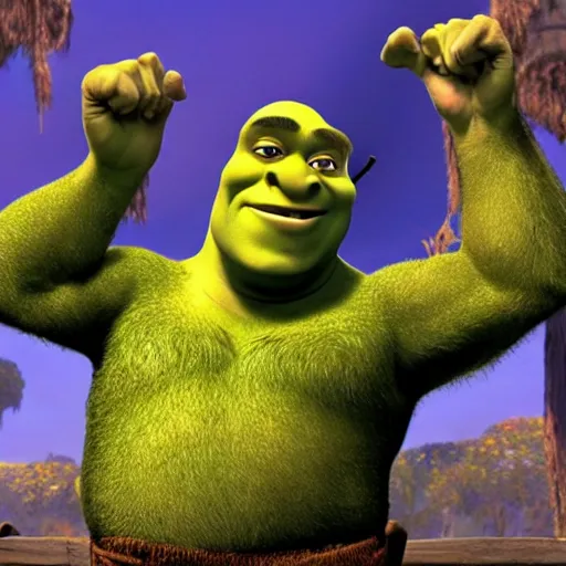 Image similar to shrek, but thin, well muscled and handsome