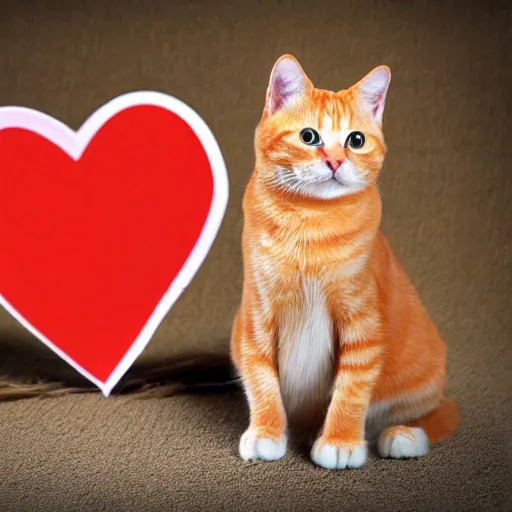 Image similar to cute orange tabby cat holding a sign with a red heart symbol