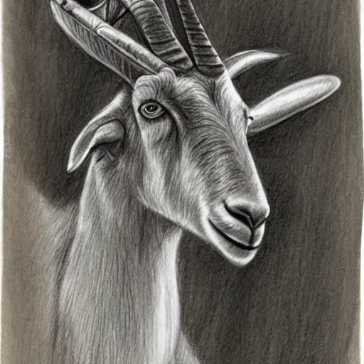 Image similar to pencil sketch drawing of an anthro goat smoking a cigar, award - winning, detailed