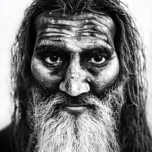 Prompt: polaroid film portrait of aghori sadhu covered in ash, hyperrealism, hypermaxiymalism, photorealistic, detailed, atmospheric, 8 k, award winning photography, cinematic