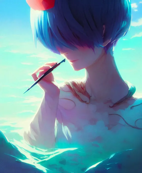 Image similar to ' lost in a lucid dream, my soul drifted away ', conservatively dressed, masterpiece, bold complimentary colors, very very kawaii, masterfully illustrated by artgerm, stephen bliss, greg rutkowski, loish, rhads, makoto shinkai and lois van baarle, ilya kuvshinov, rossdraws.