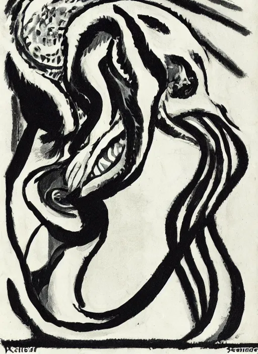 Image similar to a boa constrictor trying to get the last bit of toothpaste out of the tube, ernst ludwig kirchner