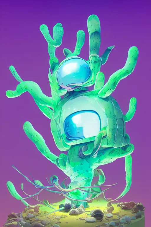 Image similar to roots cactus sushi cristal smurf ghost creature animal sushi cristal very big eye roots cactus elemental flush of force nature micro world fluo fishscale, behance hd by jesper ejsing, by rhads, makoto shinkai and lois van baarle, ilya kuvshinov, rossdraws radiating a glowing aura global illumination ray tracing hdr