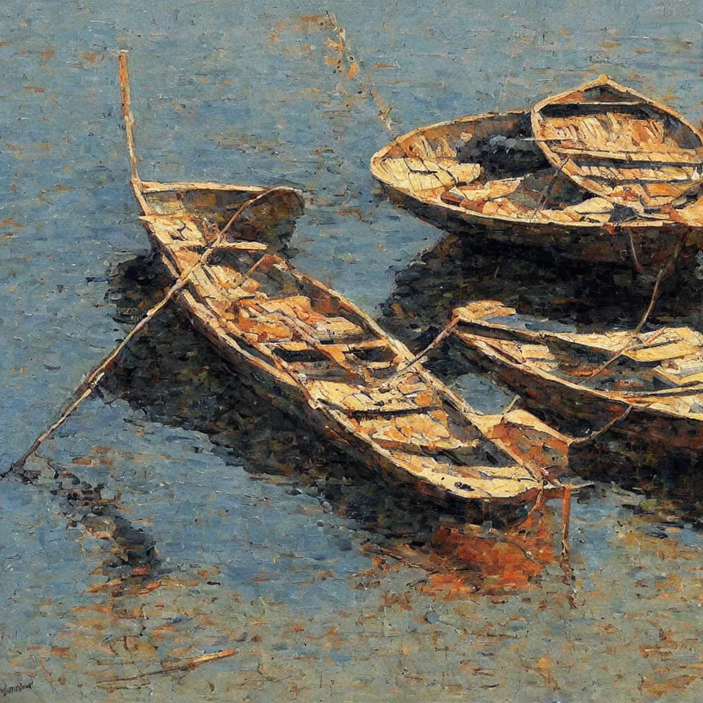 Prompt: boat, painting by denis sarazhin