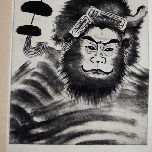 Image similar to a Chinese ink painting, taoism wukong , HD,