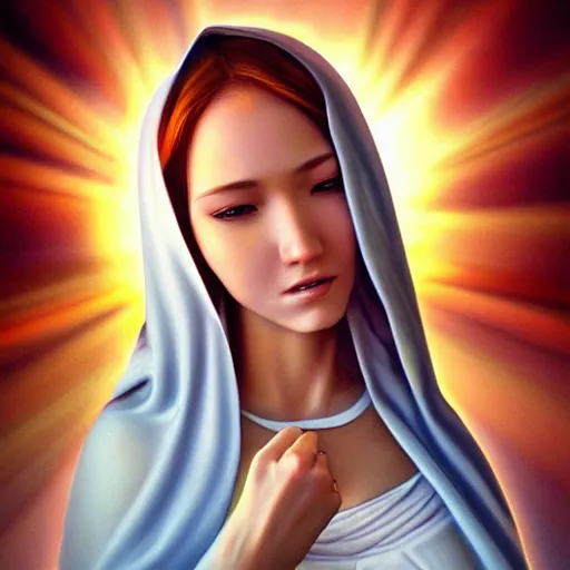 Image similar to a realistic digital photo of virgin mary as sunset cloud by artgerm