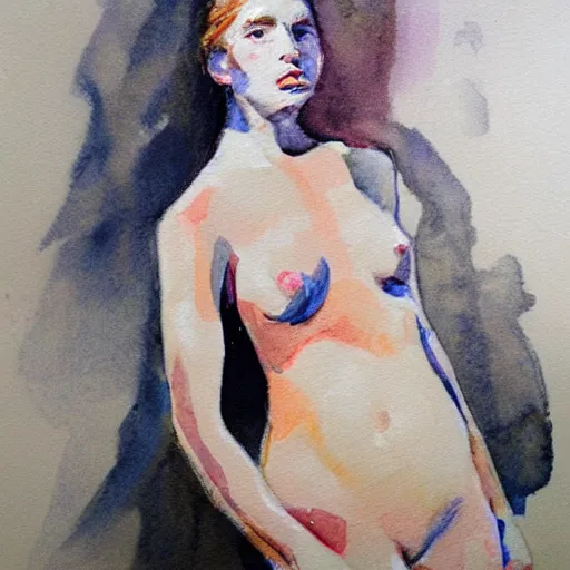 Prompt: Figure Study From Life, water colour, Kalina Tosheva