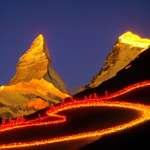 Image similar to illumination of the matterhorn in the colors of indian flag, projected illuminated on the matterhorn mountain at night