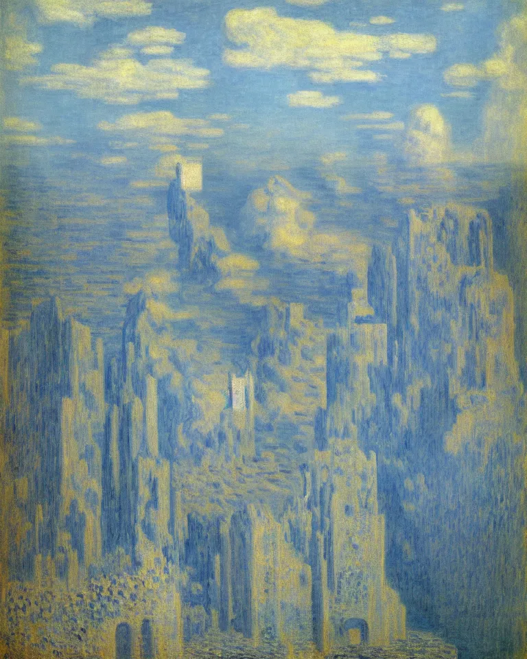 Prompt: achingly beautiful painting of incan urpu on baby blue background by rene magritte, monet, and turner. piranesi.