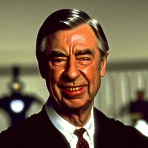 Image similar to film still of mr rogers as neo in the matrix