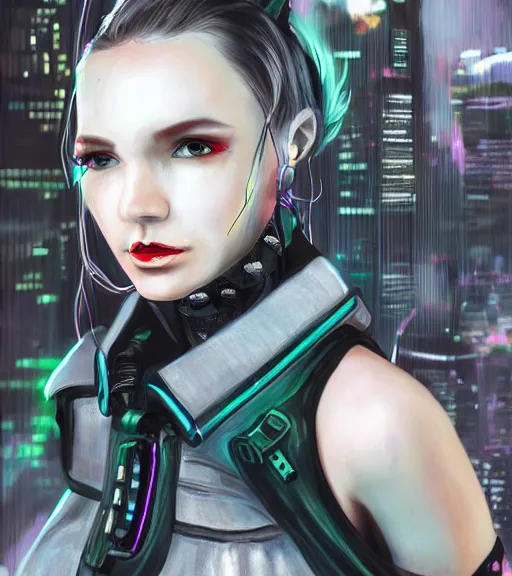 Image similar to detailed realistic female character cyberpunk wearing thick technological collar around neck, realistic, art, beautiful, 4K, collar, choker, collar around neck, punk, artstation, detailed, female, woman, choker, cyberpunk, neon, punk, collar, choker, collar around neck, thick collar, tight around neck, punk,