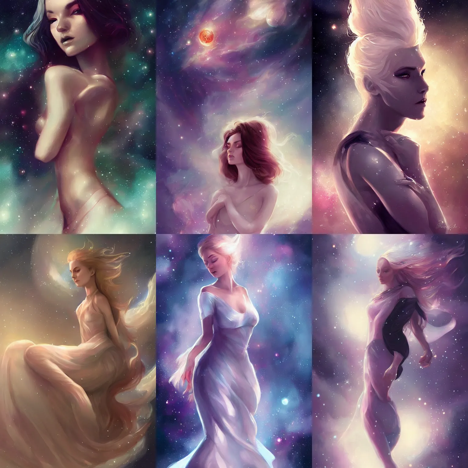 Prompt: beautiful woman floating in space, highly detailed, Charlie Bowater character art,