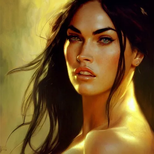 Prompt: megan fox portrait art of elysium by frank frazetta and by jeremy mann and by alphonse mucha, fantasy art, photo realistic, dynamic lighting, artstation, volumetric lighting, very detailed face, 4 k