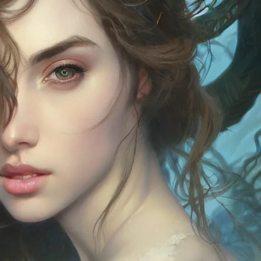 Prompt: beautiful young ana de armas closeup, d & d, fantasy, intricate, elegant, highly detailed, digital painting, artstation, concept art, matte, sharp focus, illustration, art by artgerm and greg rutkowski and alphonse mucha