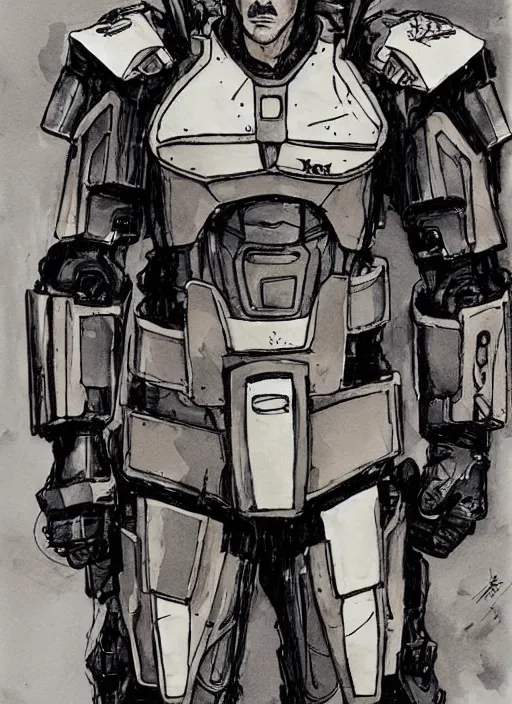 Prompt: sylvester stallone in gundam armor by kaethe butcher and moebius, details