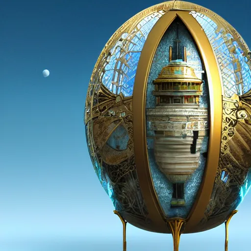 Prompt: enormous flying city in a faberge egg, sky, steampunk, fantasy art, octane render, intricate, intricate, intricate, intricate