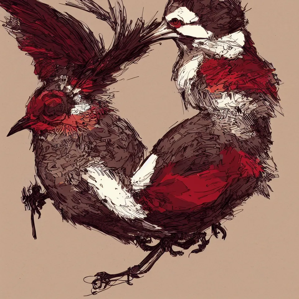 Image similar to a detailed concept art steampunk of a bust bird, gradient dark red, cream and white color scheme, dynamic lighting, cinematic, epic composition, masterpiece