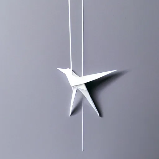 Prompt: a white cast origami bird in branch